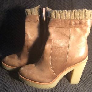 Distressed gray leather platform booties